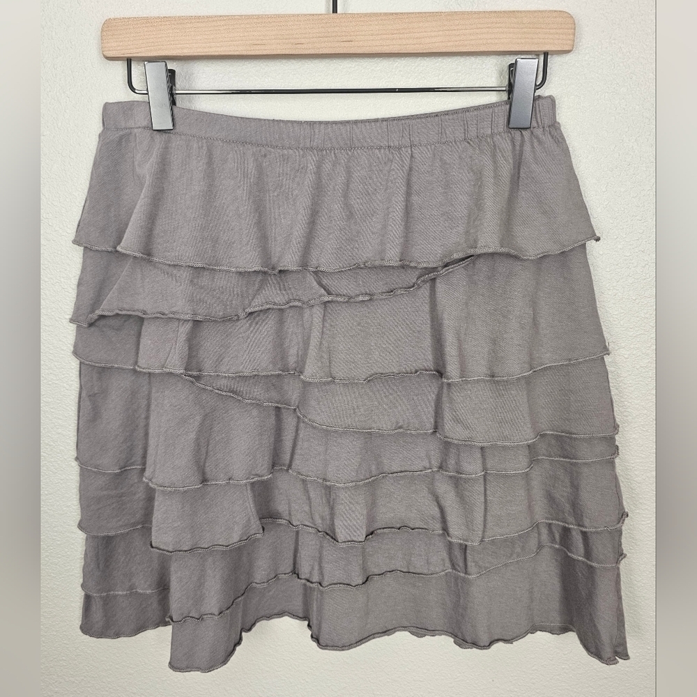 Garnet Hill Gray Tiered Ruffle Jersey Knit Skirt
